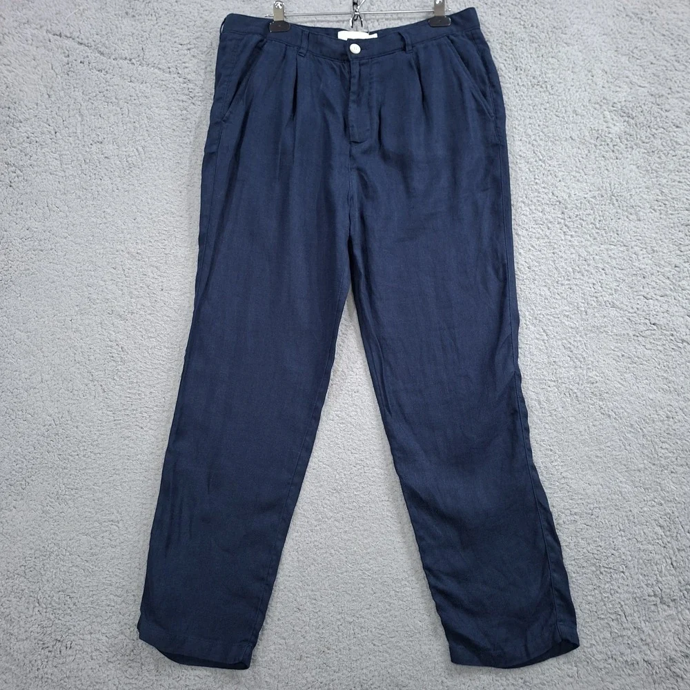 Porter & Ash Pants Mens 34x29 Linen Chino Navy Slim Fit Washable Preppy Beach